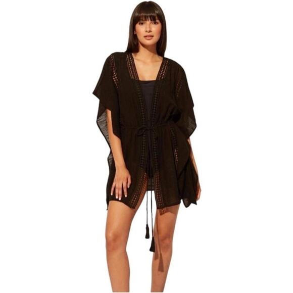Bleu Rod Beattie Black Cotton Crochet Swim Cover-Up Dress Tunic M NWT - Picture 1 of 3